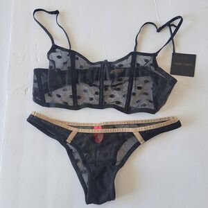 Love Haus by Beach Bunny black lace bralette and pantie set top size L bottom M